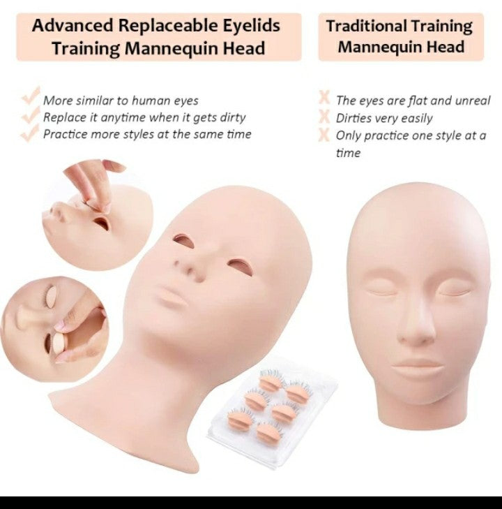 Training lashes Mannequin head with eyelids